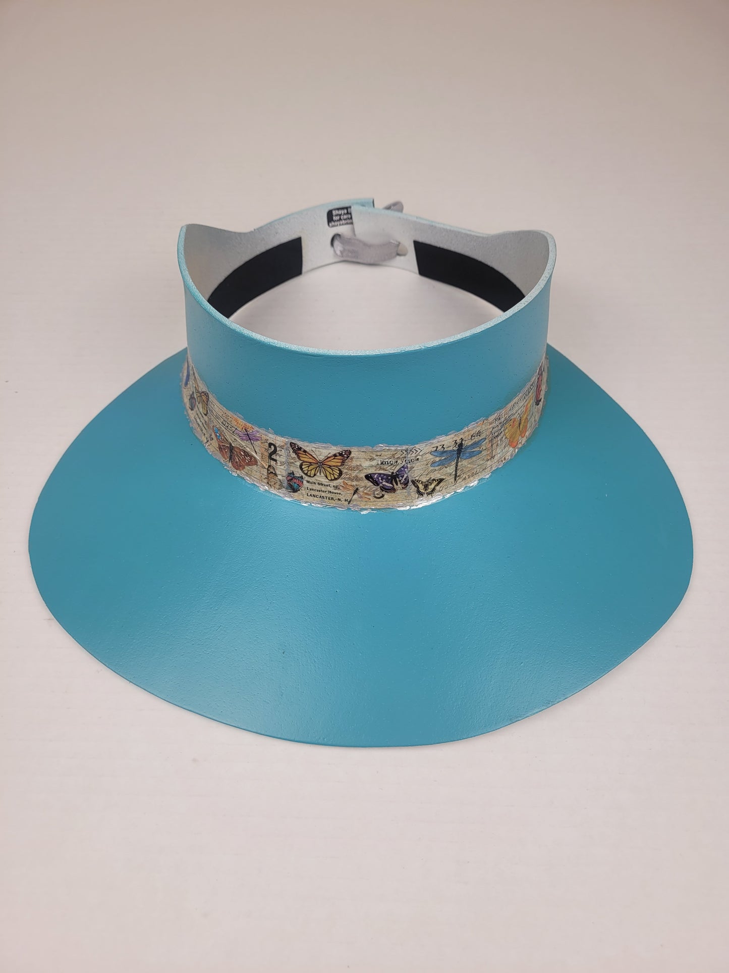 Tall Teal Blue "LadyEVA" Visor Hat with Butterfly Band