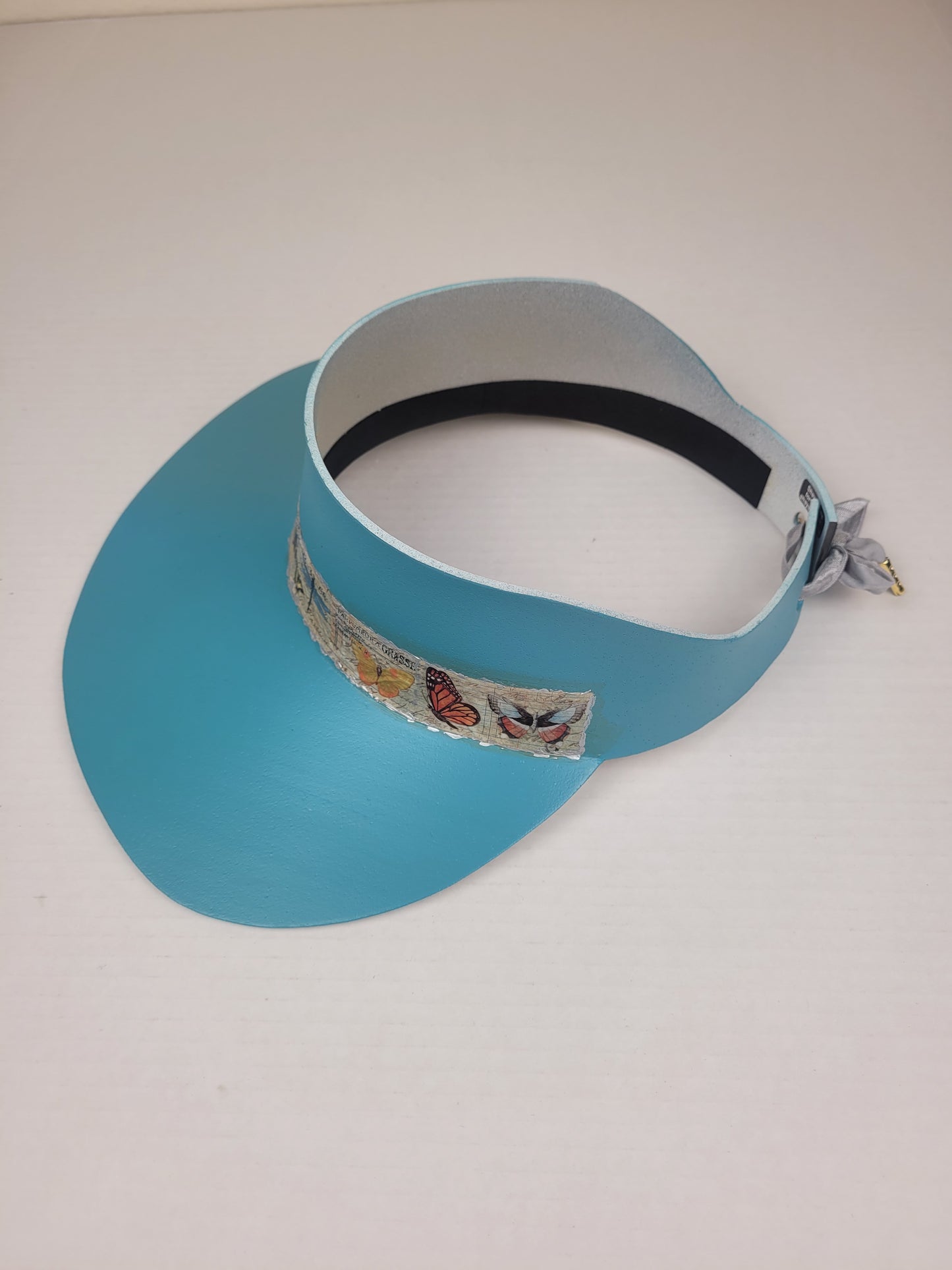 Tall Teal Blue "LadyEVA" Visor Hat with Butterfly Band