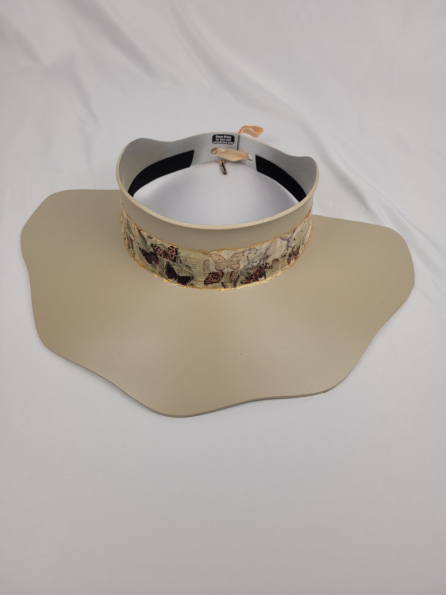 Beige Lotus Visor Hat with Butterfly Band