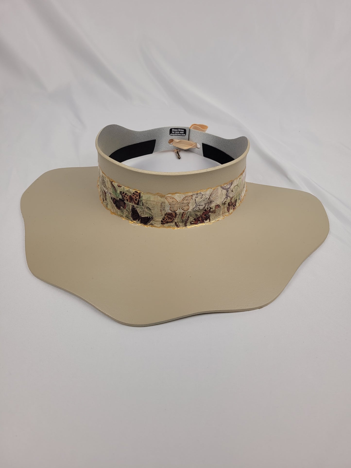 Beige Lotus Visor Hat with Butterfly Band