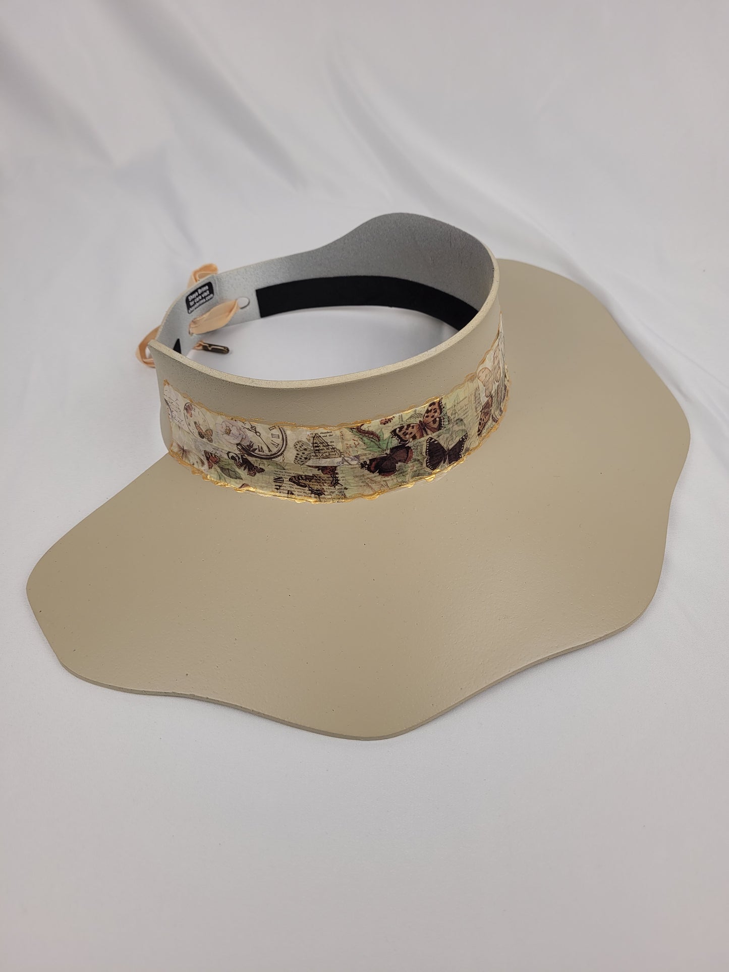 Beige Lotus Visor Hat with Butterfly Band