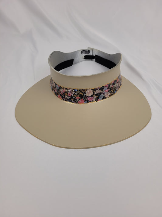 Beige "LadyEVA" Visor Hat with Dark Floral Band