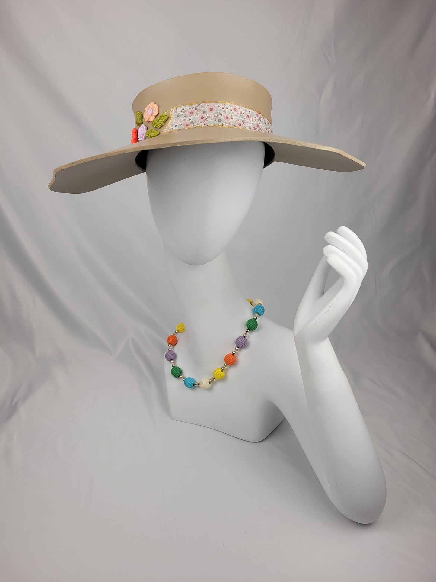 Beautiful Beige Lotus Sun Visor Delicate Floral Band and Citrus Flowers: UV protection during Golf, Hikes and Beach Days