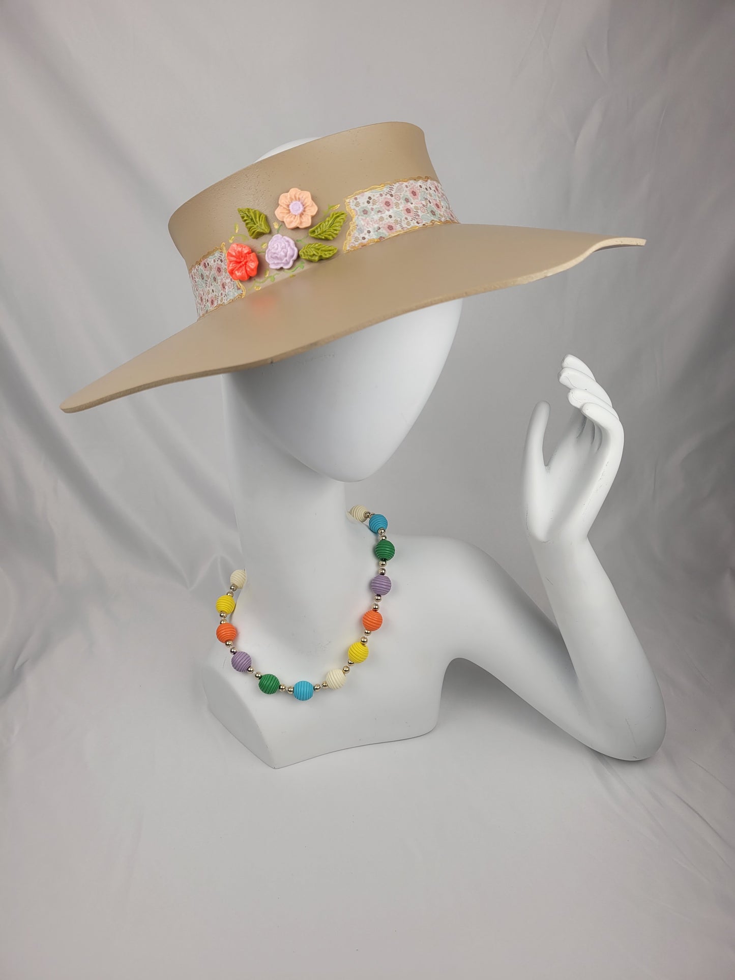 Beautiful Beige Lotus Sun Visor Delicate Floral Band and Citrus Flowers: UV protection during Golf, Hikes and Beach Days