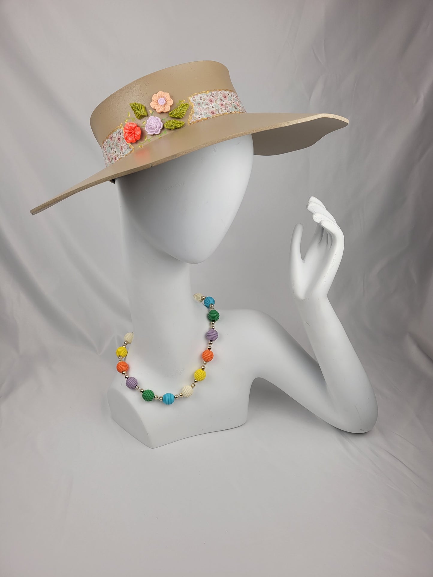 Beautiful Beige Lotus Sun Visor Delicate Floral Band and Citrus Flowers: UV protection during Golf, Hikes and Beach Days