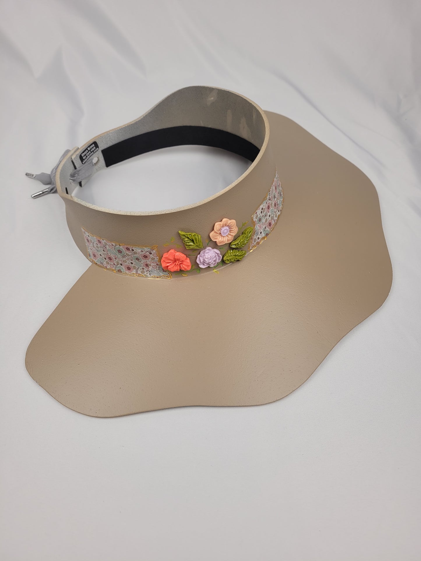 Beautiful Beige Lotus Sun Visor Delicate Floral Band and Citrus Flowers: UV protection during Golf, Hikes and Beach Days