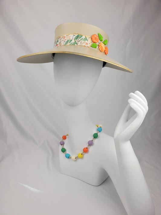 Beige "LadyEVA" Visor Hat with Orange Blossoms