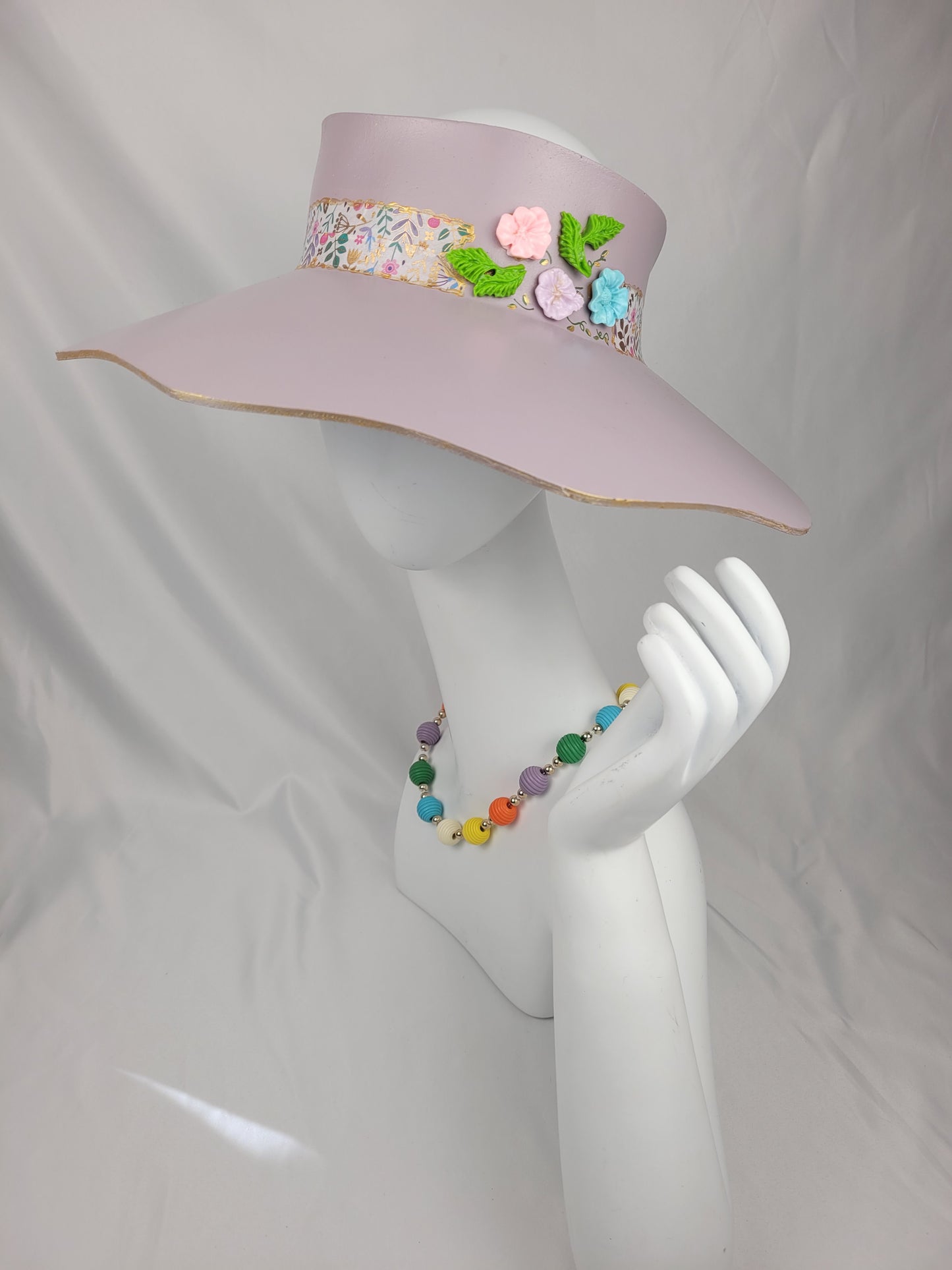 Lavender Lotus Visor with Fun Floral Band and Pastel Flowers