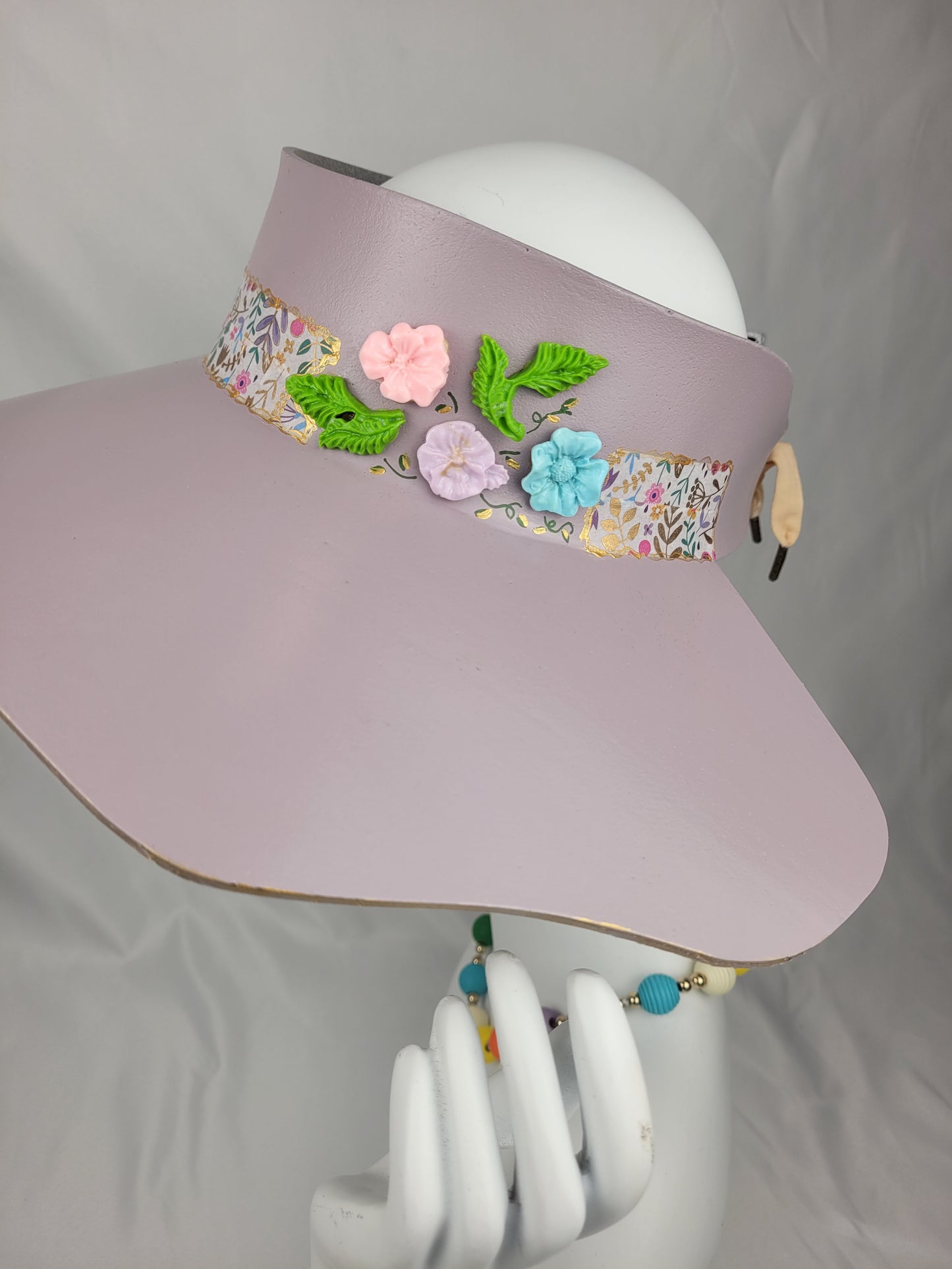 Lavender Lotus Visor with Fun Floral Band and Pastel Flowers