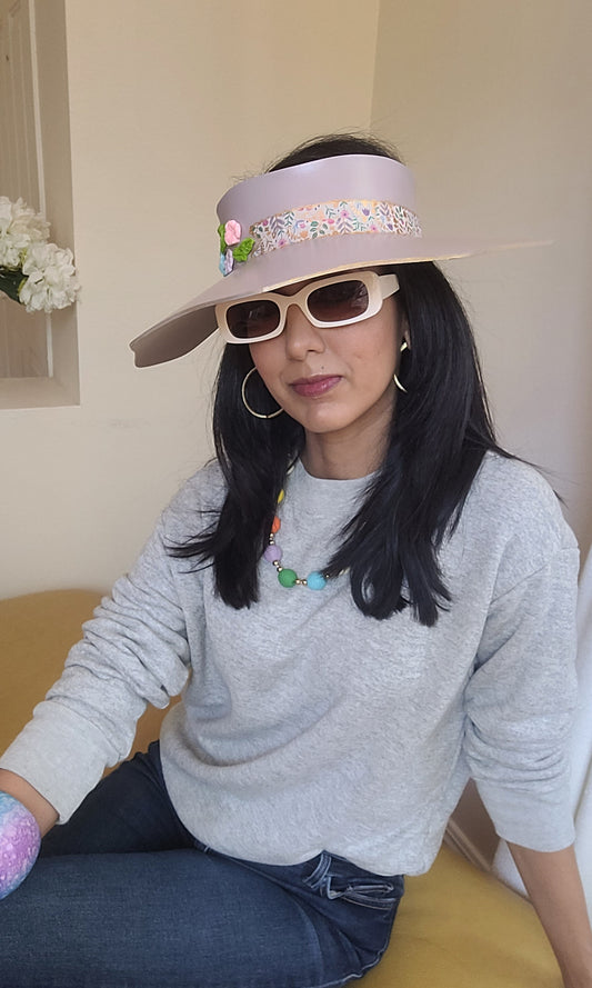 Lavender Lotus Visor with Fun Floral Band and Pastel Flowers