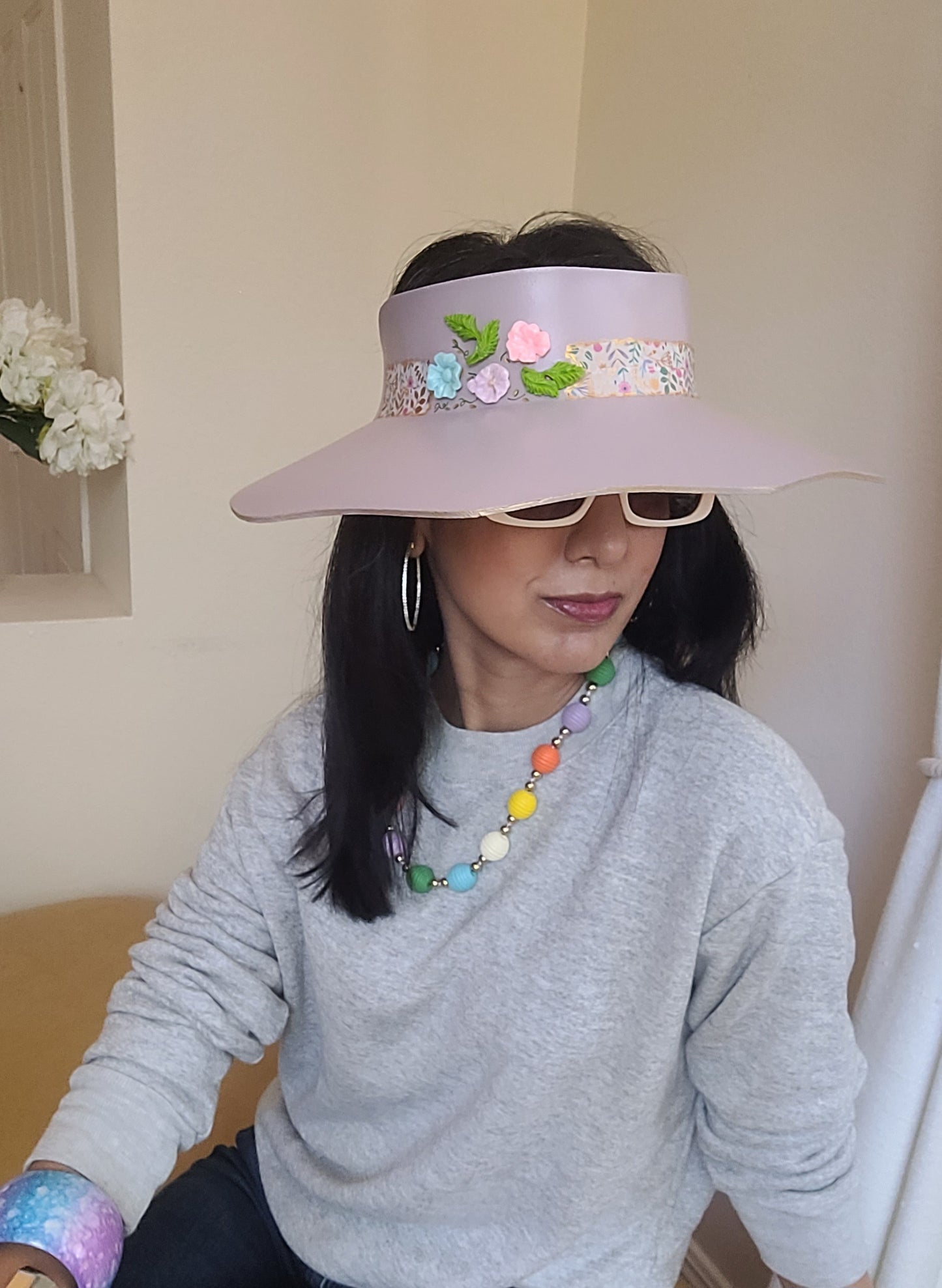 Lavender Lotus Visor with Fun Floral Band and Pastel Flowers