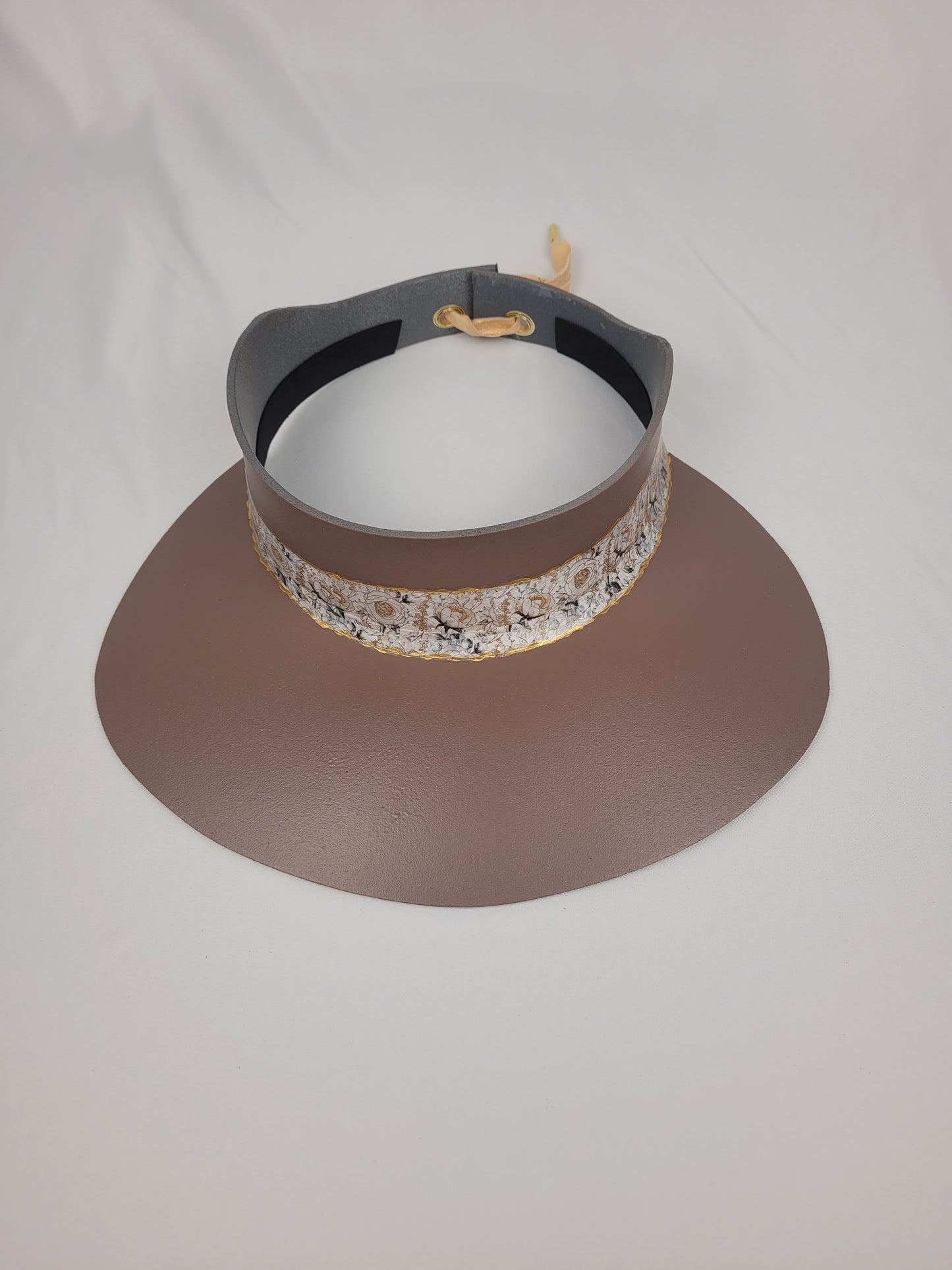 Dark Taupe "LadyEVA" Visor Hat with Off-white Floral Band