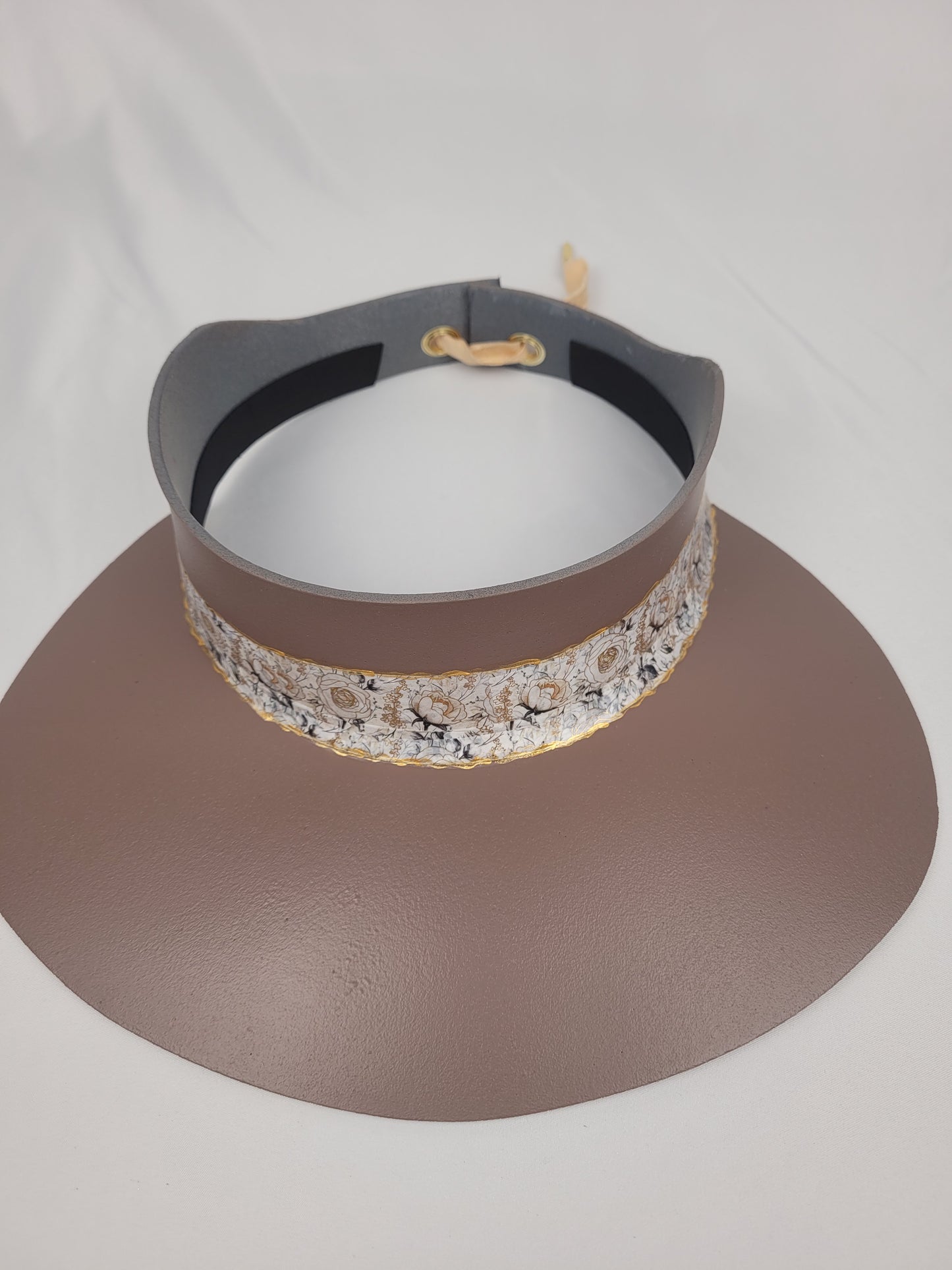 Dark Taupe "LadyEVA" Visor Hat with Off-white Floral Band