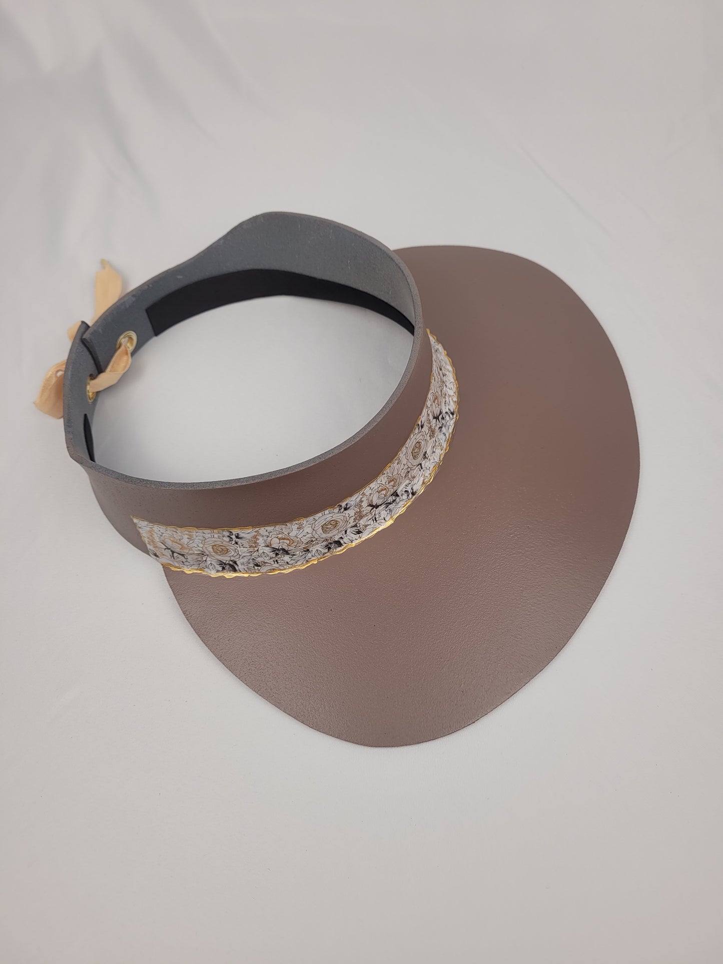 Dark Taupe "LadyEVA" Visor Hat with Off-white Floral Band