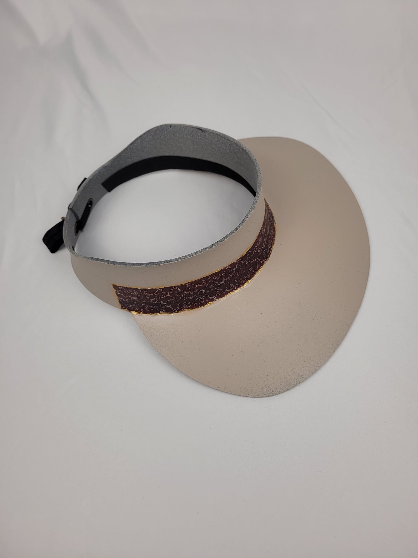 Taupe "LadyEVA" Visor Hat with Burgundy Brown Band