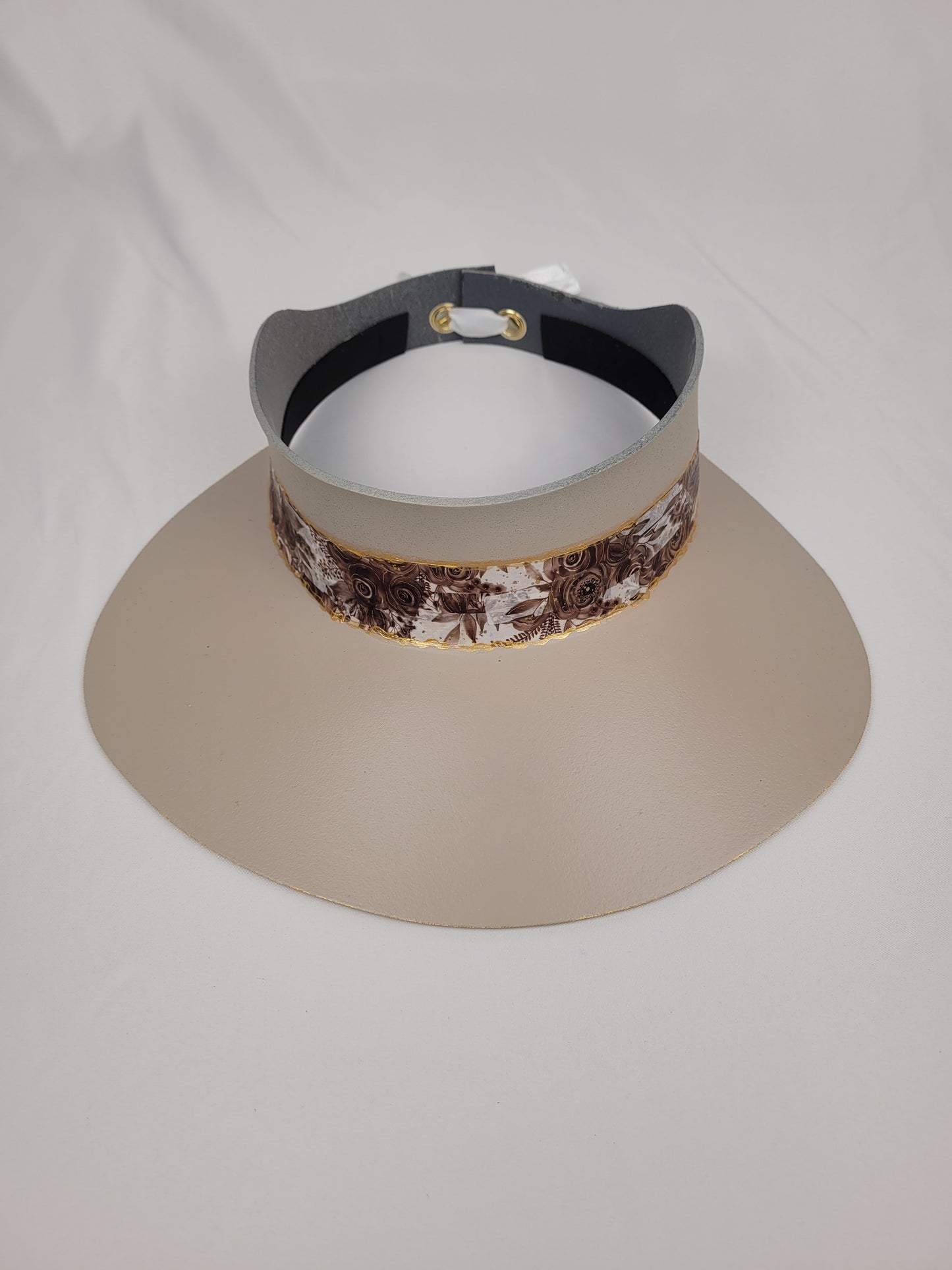 Taupe "LadyEVA" Visor Hat with Golden Autumn Floral Band