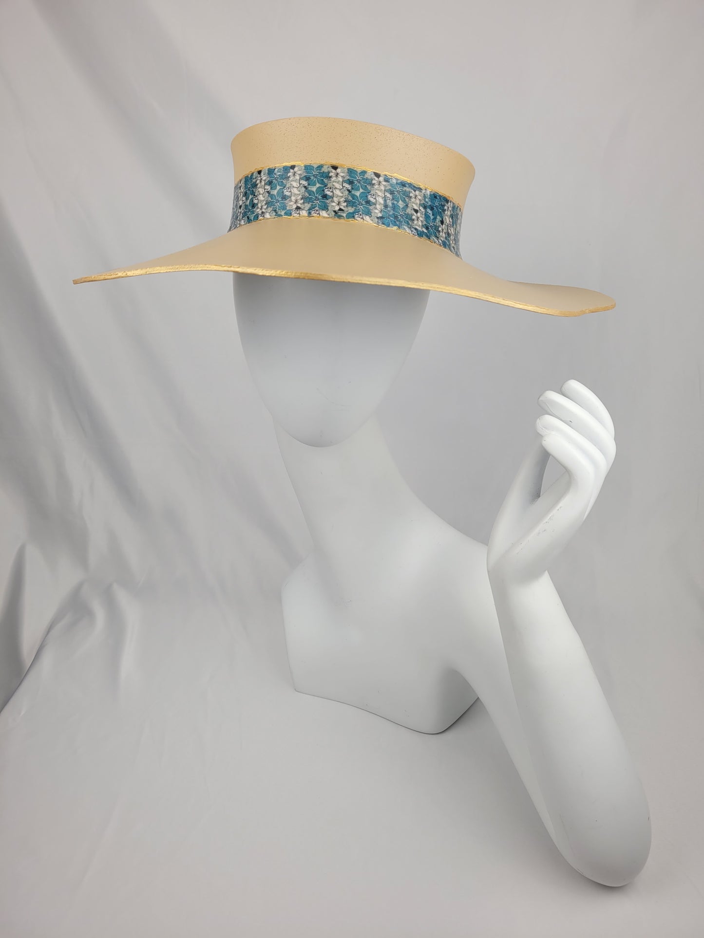 Beige Lotus Visor Hat with Teal Floral Band