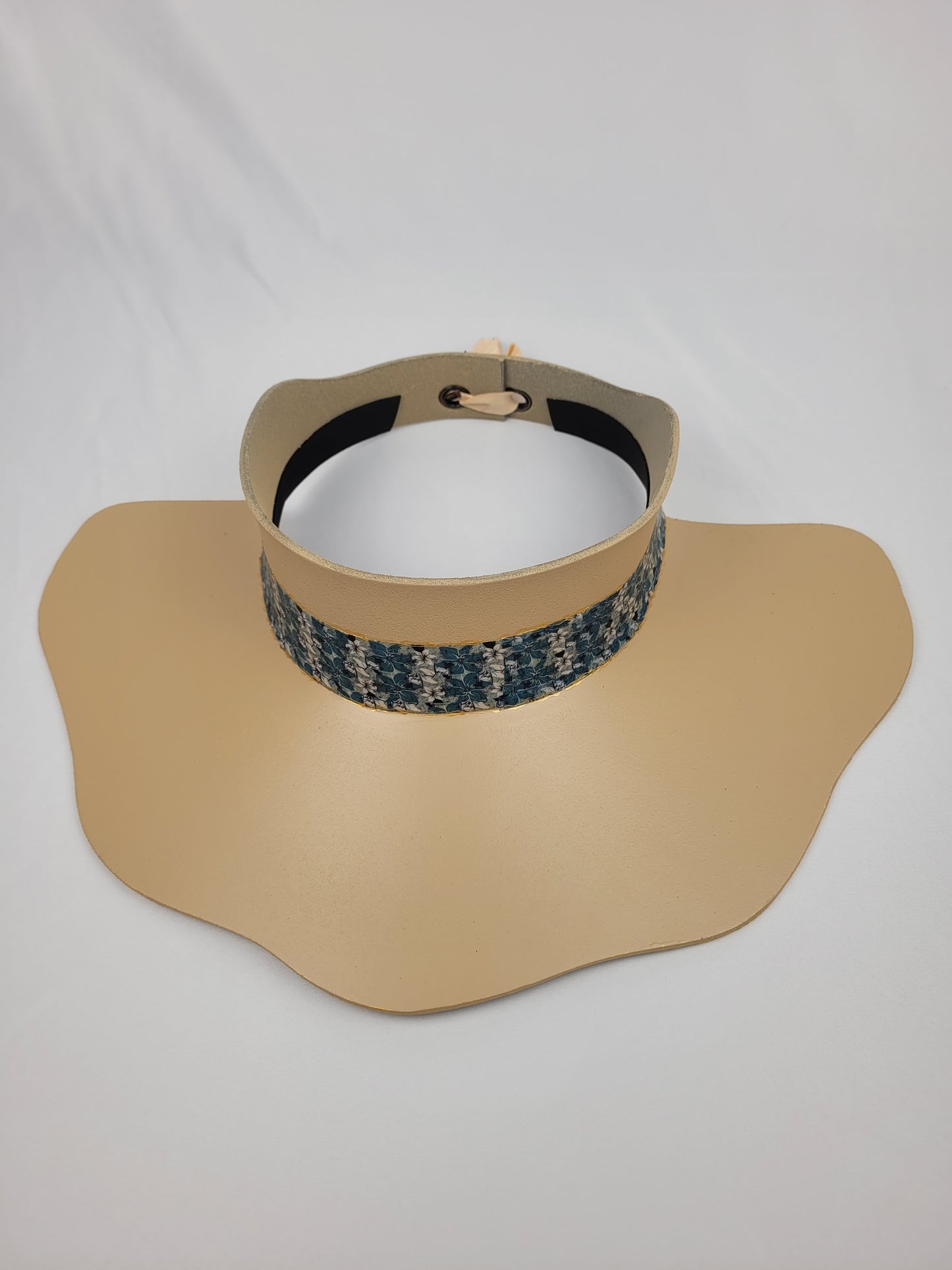 Beige Lotus Visor Hat with Teal Floral Band