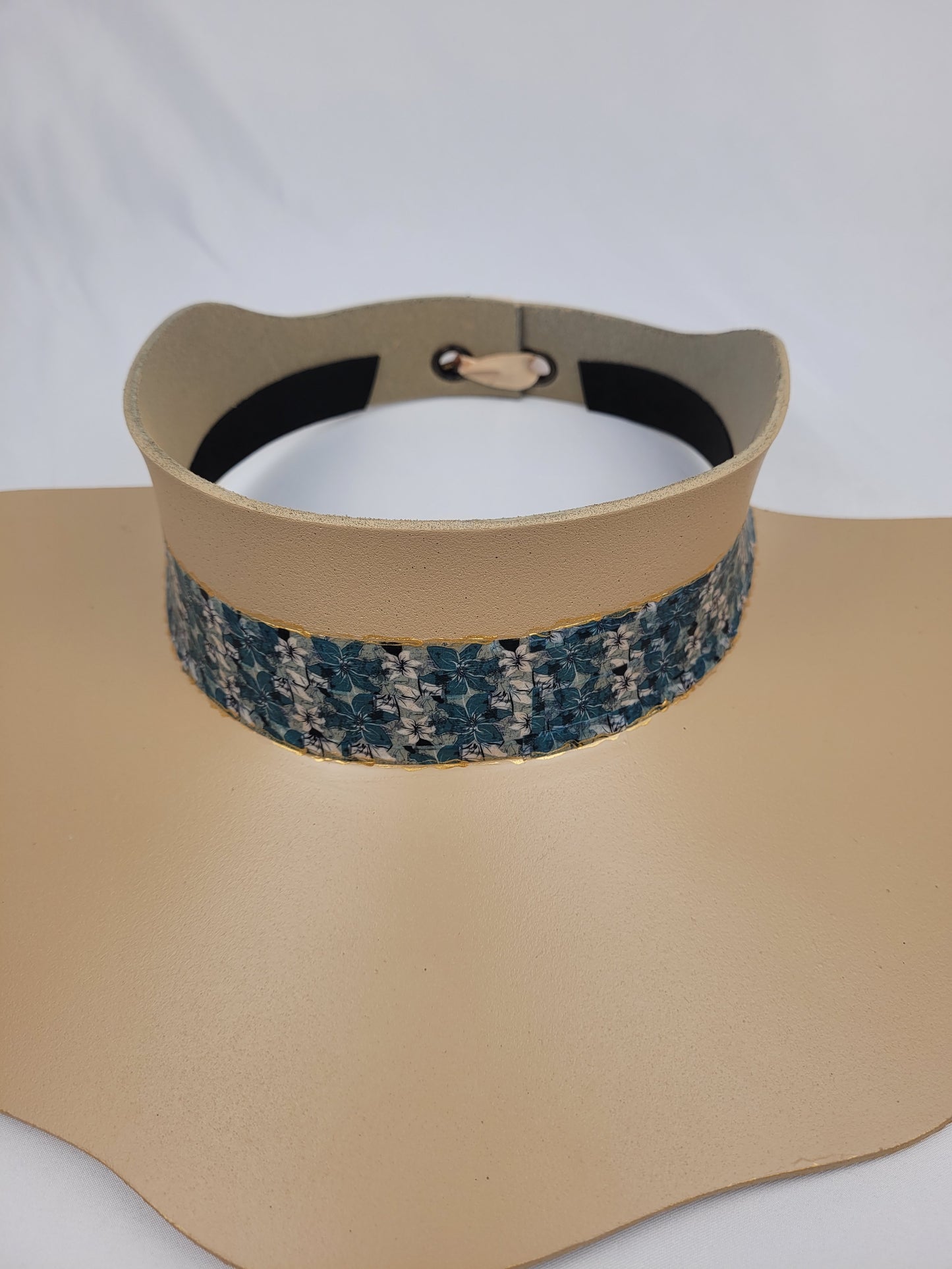 Beige Lotus Visor Hat with Teal Floral Band