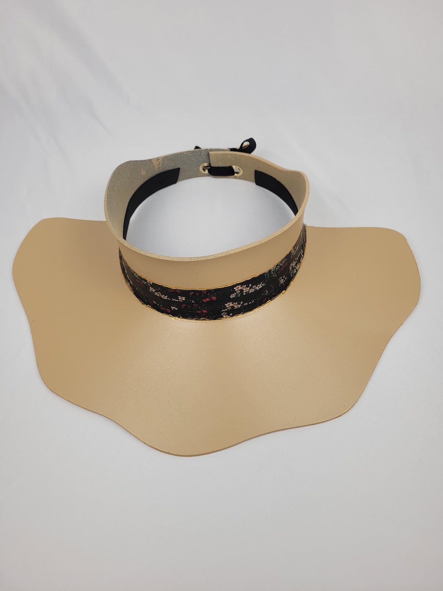 Tan Lotus Visor Hat with Black Floral Band