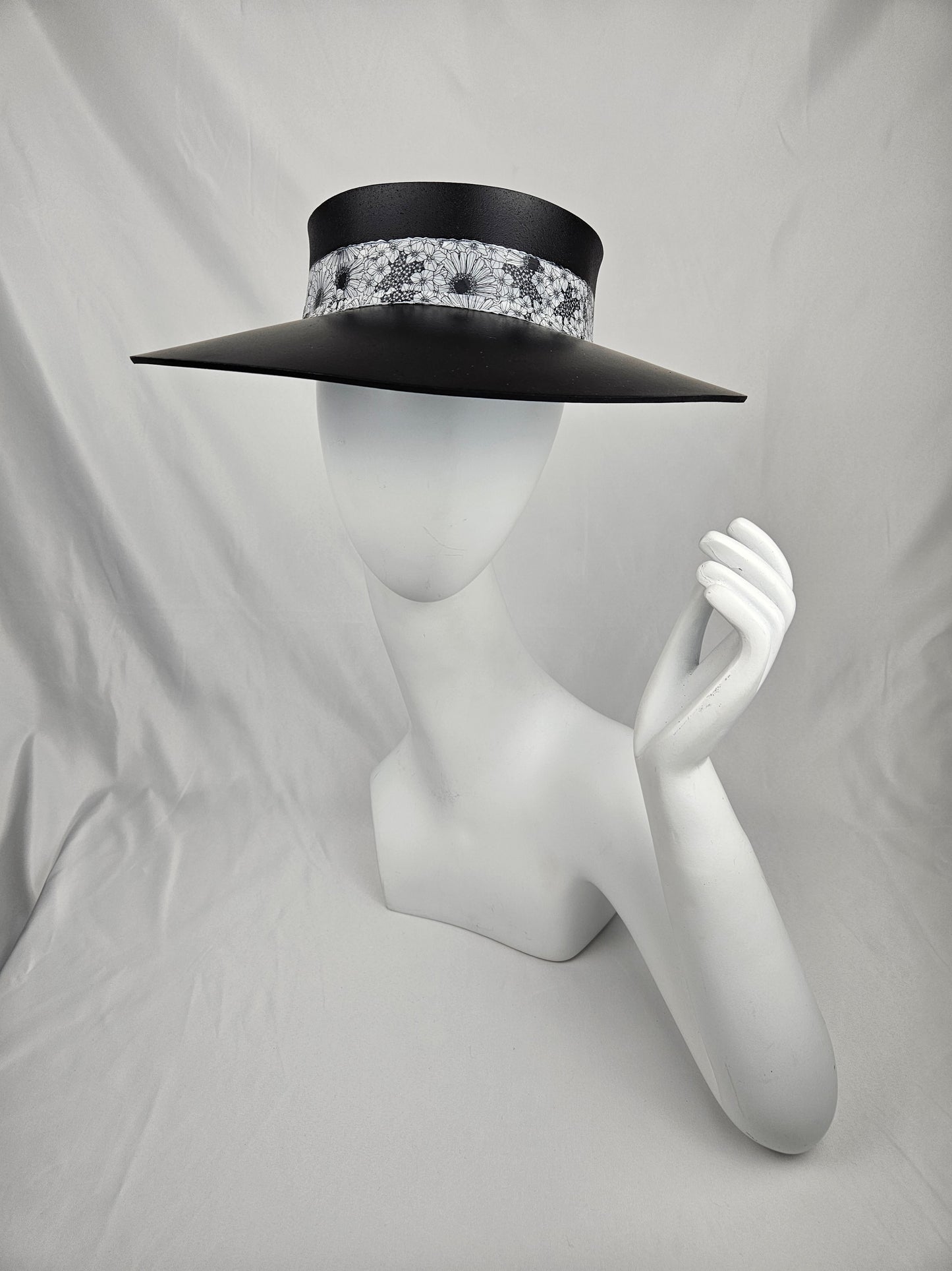 Black "LadyEVA" Visor Hat with Floral Band