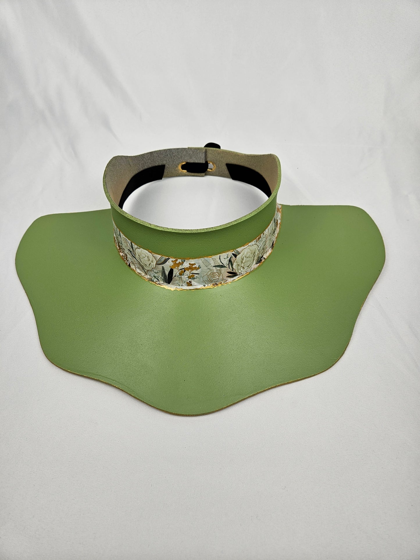 Green Lotus Visor Hat with White and Green Floral Band