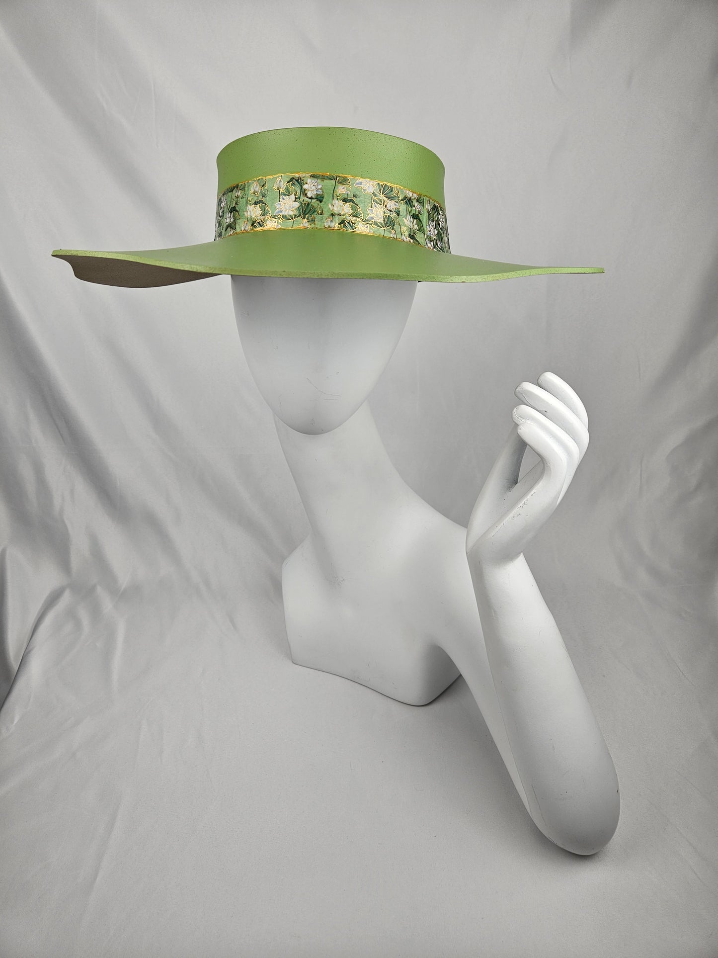 Green Lotus Visor Hat with Green Floral Band