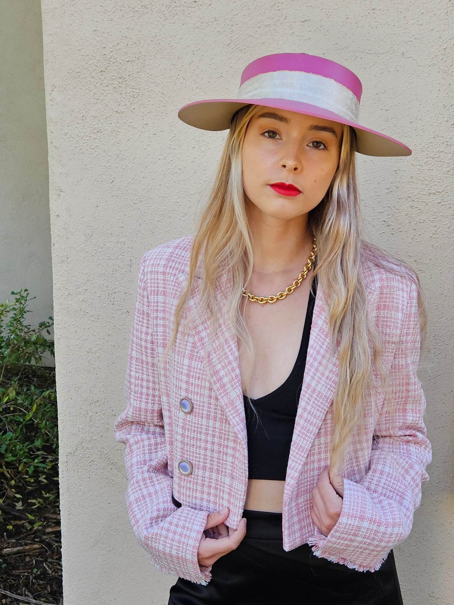 Tall Pink "LadyEVA" Visor Hat with Golden Band