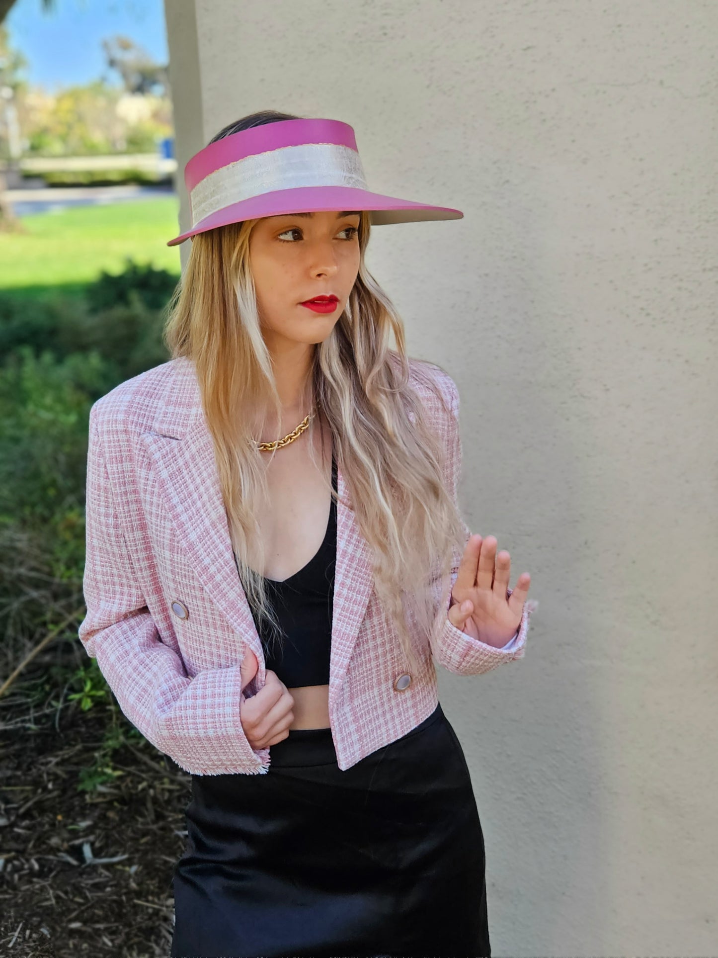 Tall Pink "LadyEVA" Visor Hat with Golden Band