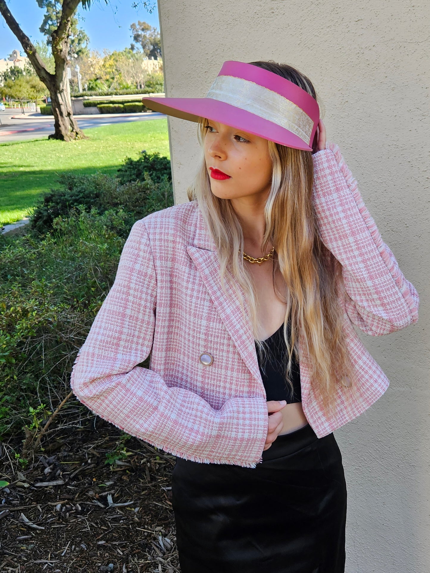 Tall Pink "LadyEVA" Visor Hat with Golden Band