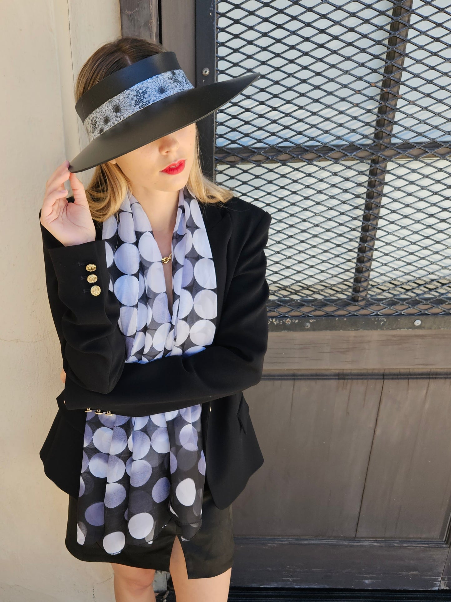 Black "LadyEVA" Visor Hat with Floral Band