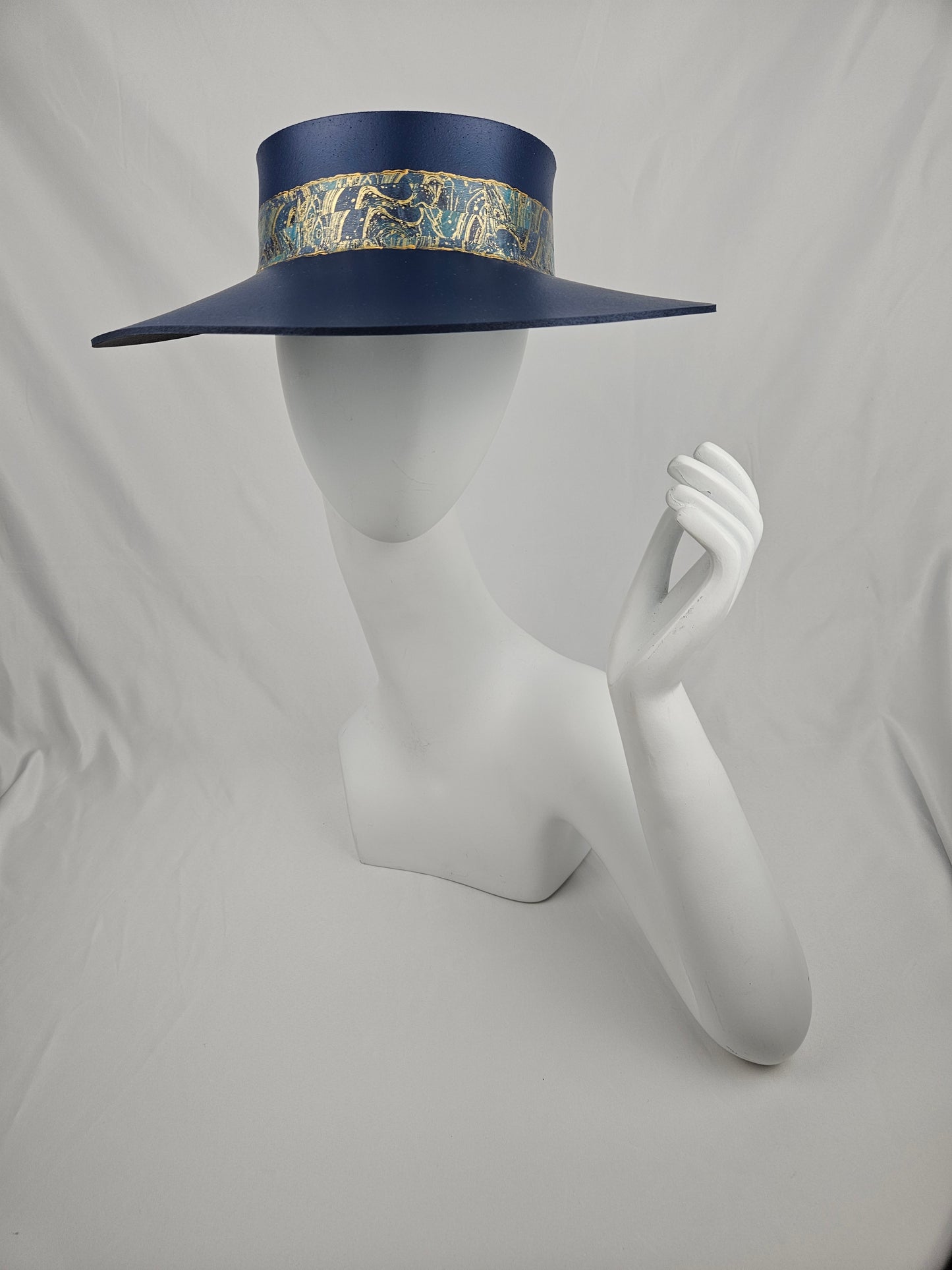 Navy Blue "LadyEVA" Visor Hat with Golden Marbled Band