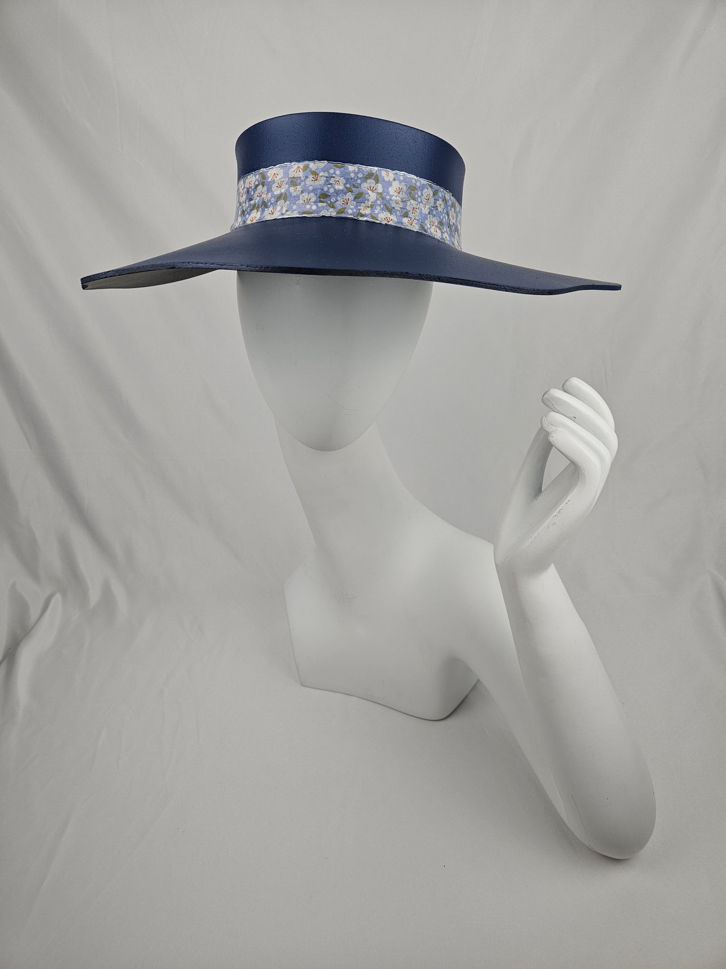 Navy Blue Lotus Visor Hat with Floral Band