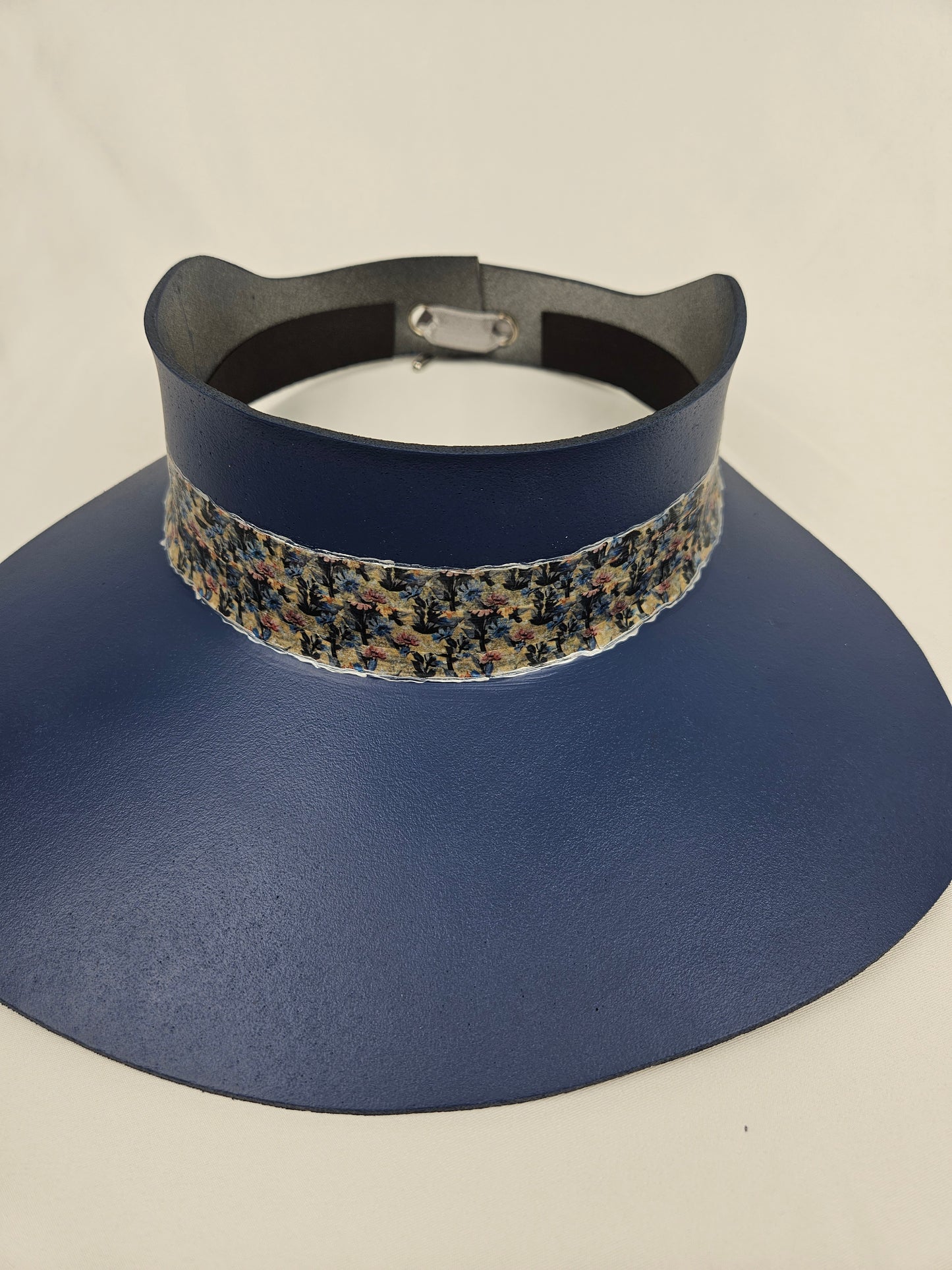 Navy Blue "LadyEVA" Visor Hat with Dark Floral Band