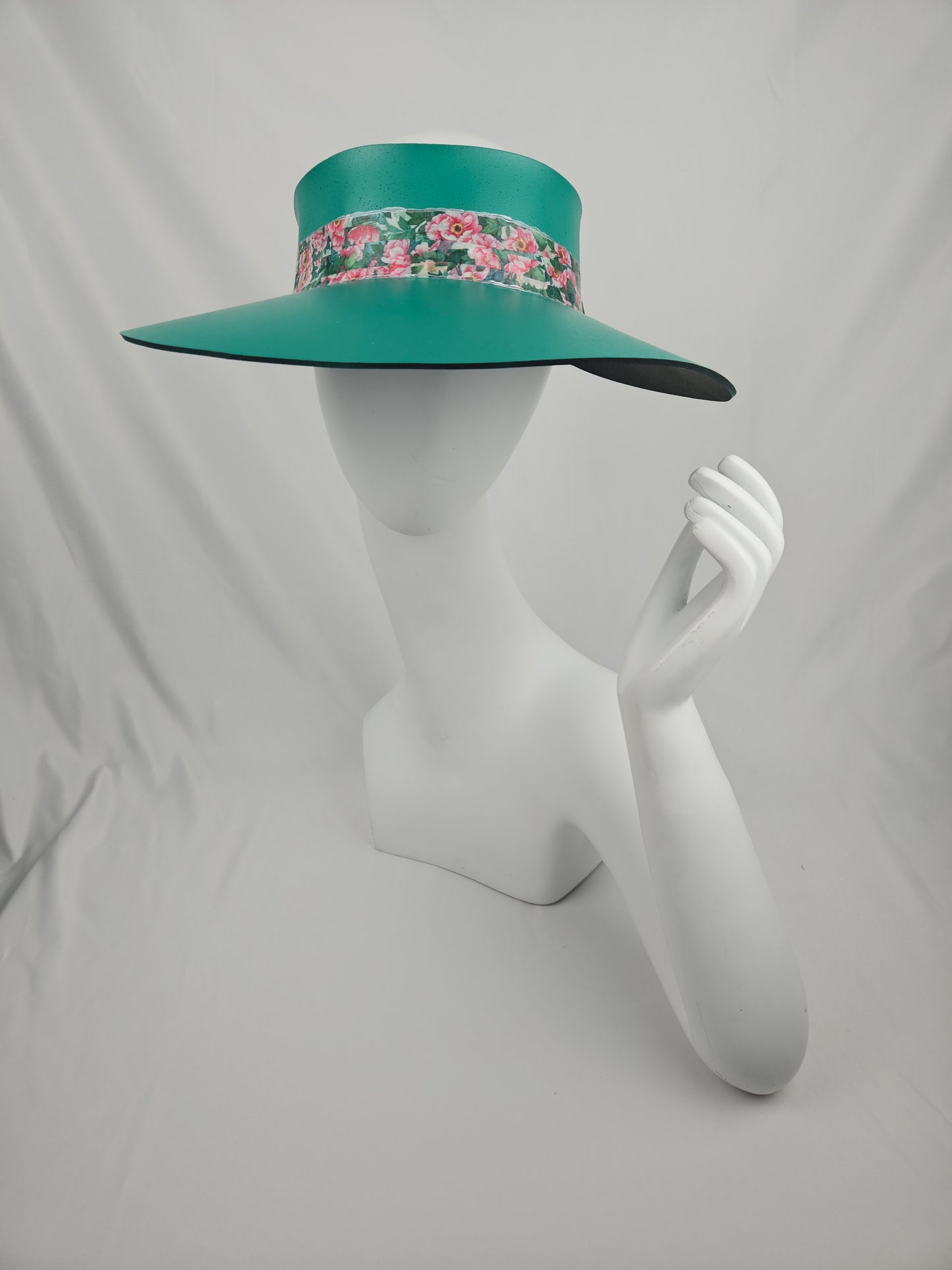 Emerald Green LadyEVA Visor Hat with Pink/Green Floral Band