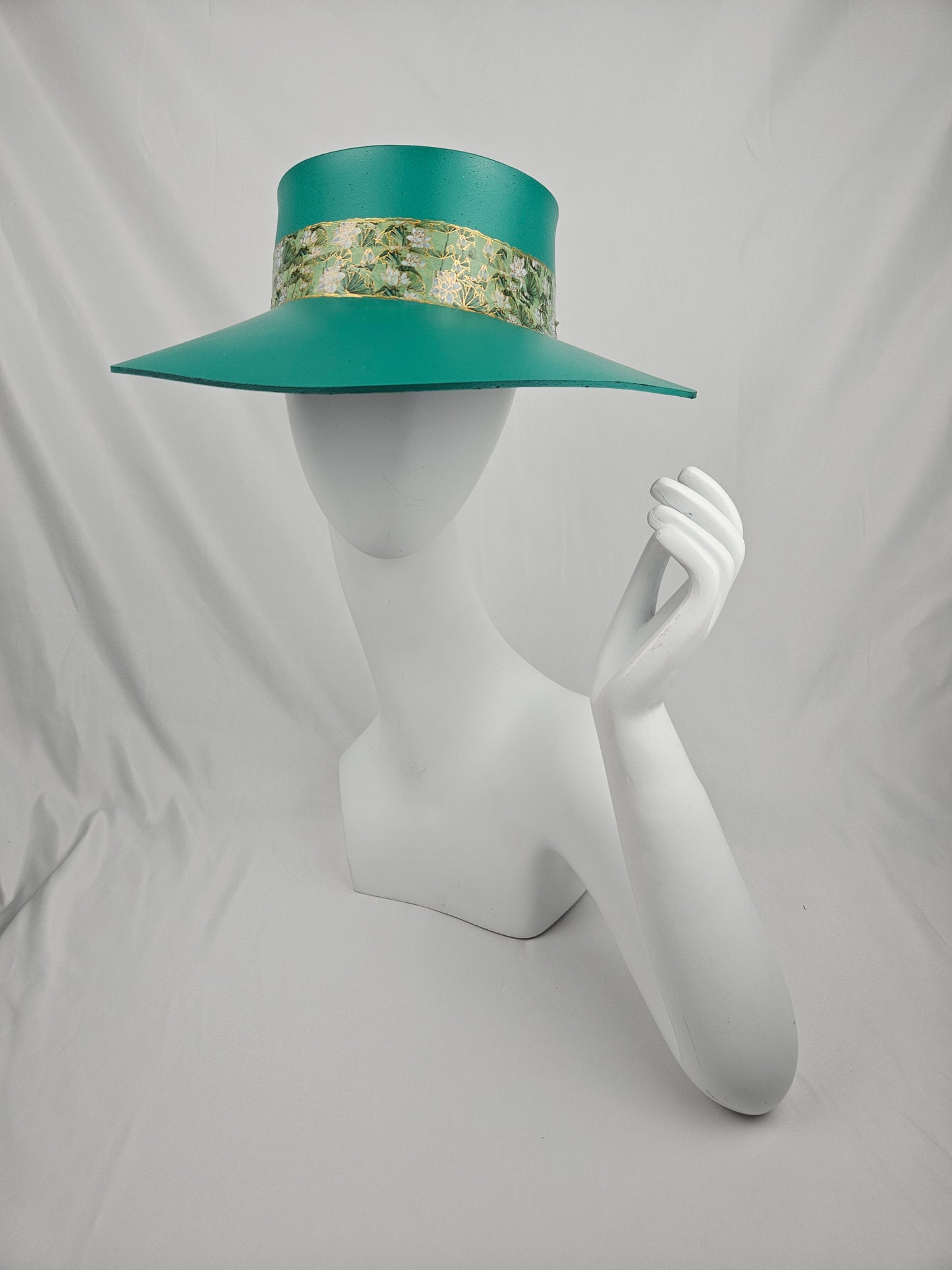 Tall Emerald Green "LadyEVA" Visor Hat with Green Floral Band