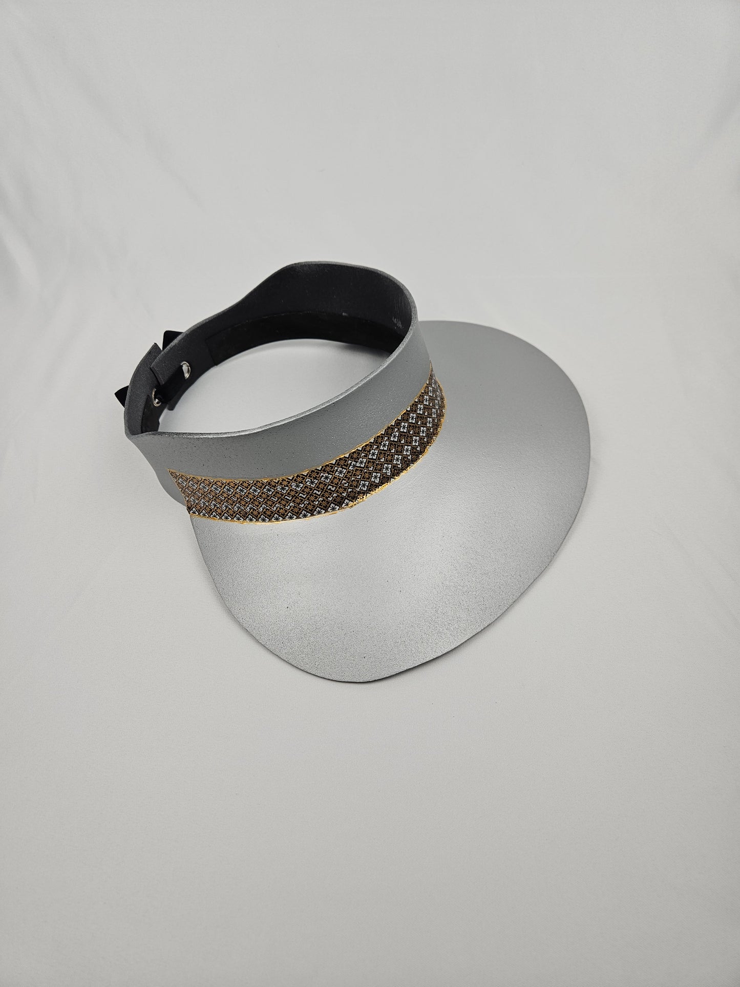 Silver "LadyEVA" Visor Hat with Gold, Black Geometric Band