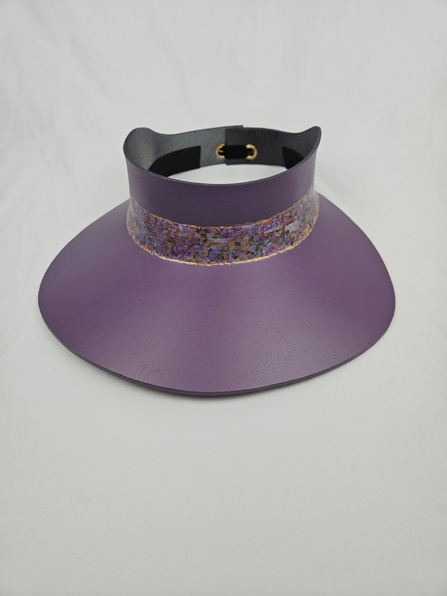 Purple "LadyEVA" Visor Hat with Golden Floral Band