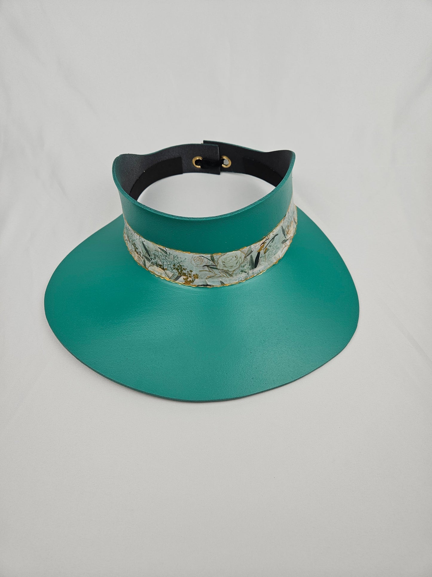 Tall Emerald Green LadyEVA Visor Hat with Golden Floral Band