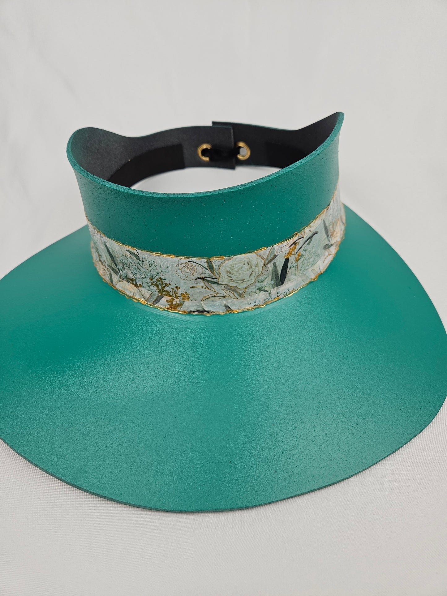 Tall Emerald Green LadyEVA Visor Hat with Golden Floral Band