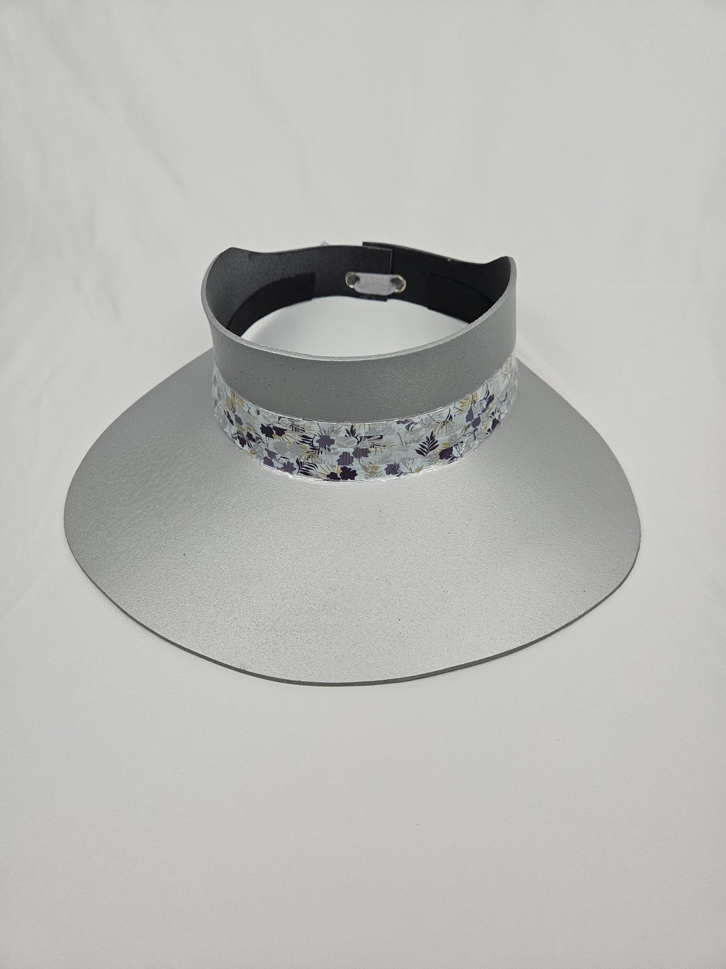 Tall Silver "LadyEVA" Visor Hat with Purple Floral Band