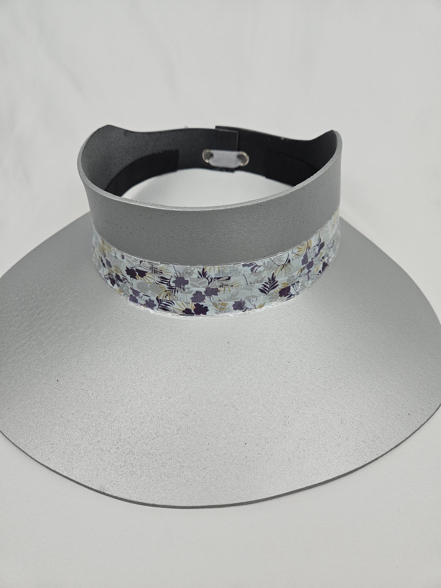 Tall Silver "LadyEVA" Visor Hat with Purple Floral Band