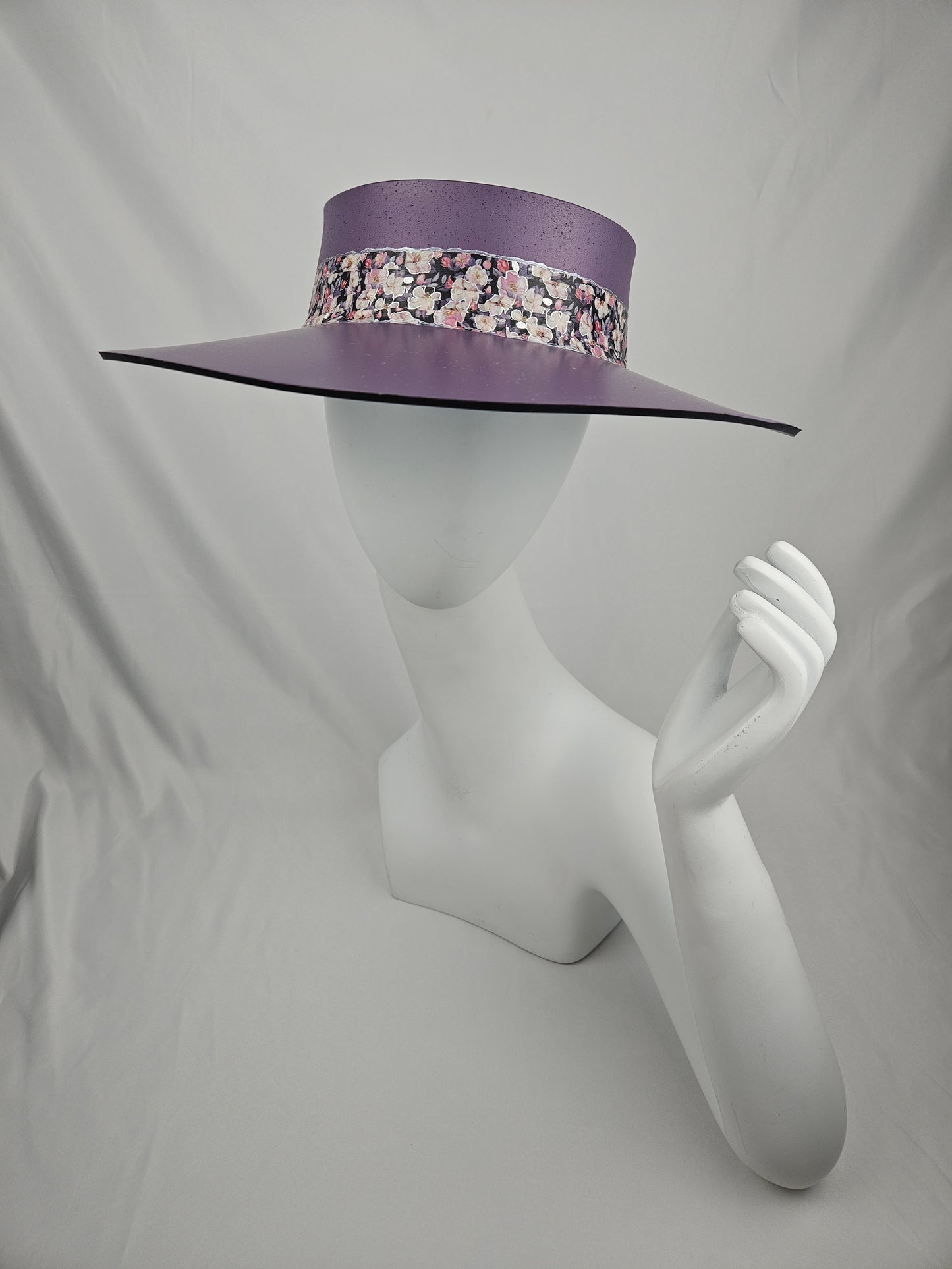 Purple LadyEVA Visor Hat with Dark Floral Band