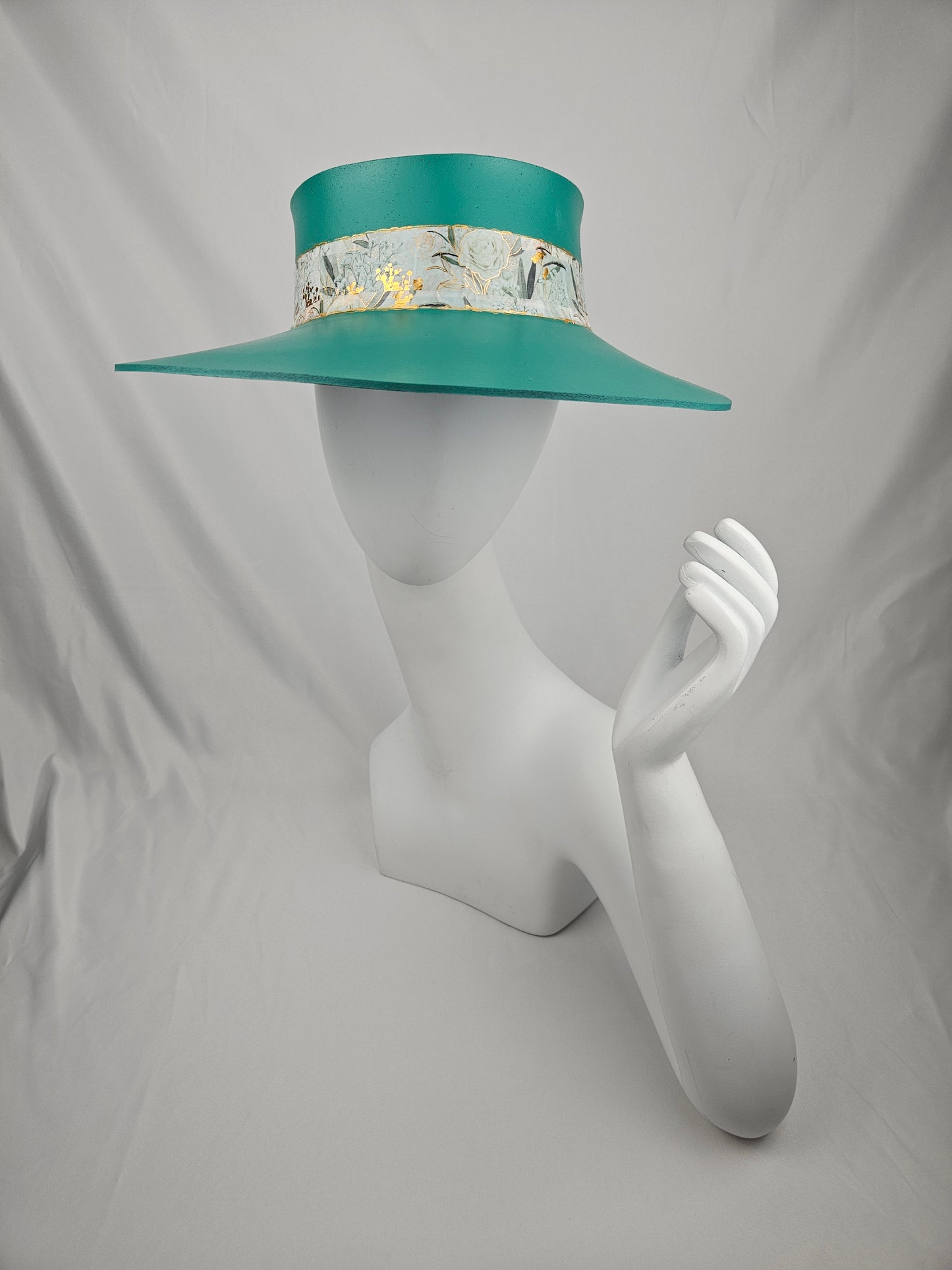 Tall Emerald Green LadyEVA Visor Hat with Golden Floral Band