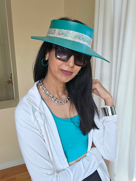 Emerald Green LadyEVA Visor Hat with Pastel Floral Band