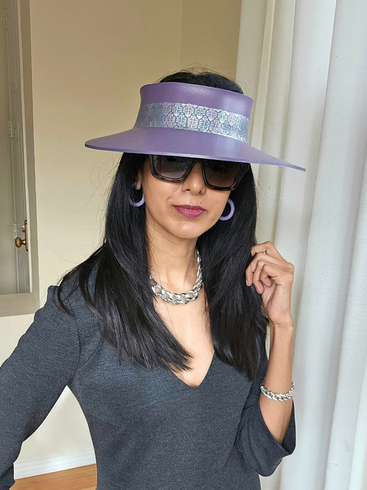 Purple LadyEVA Visor Hat with Silver Geometric Band