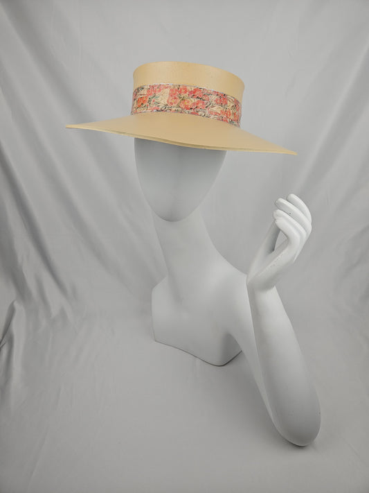 Beige "LadyEVA" Visor Hat with Orange Pink Floral Band