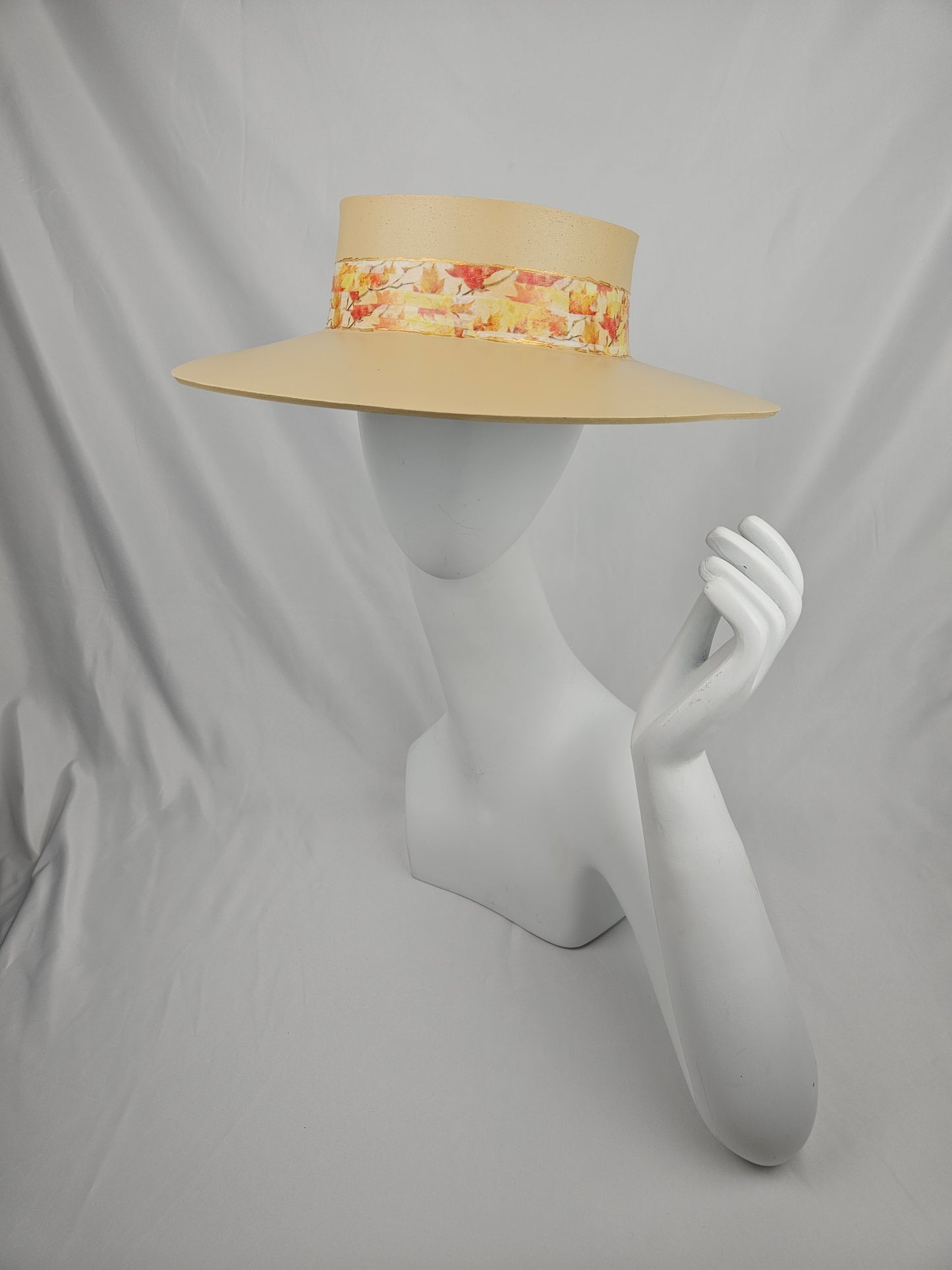 Beige "LadyEVA" Visor Hat with Orange Leaf Band