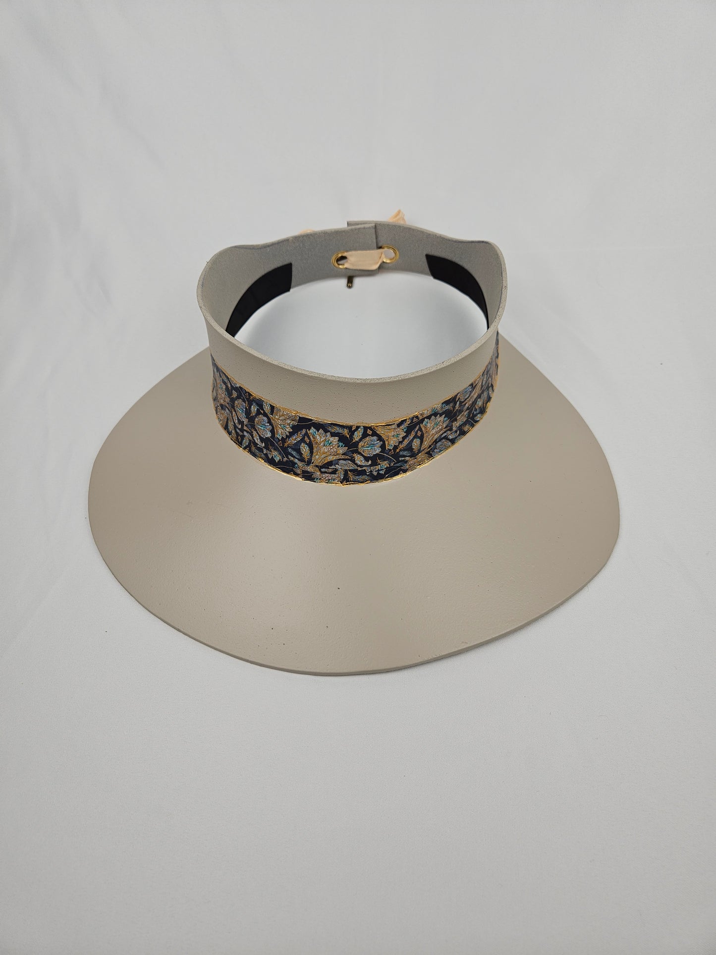 Taupe "LadyEVA" Visor Hat with Navy and Gold Floral Band