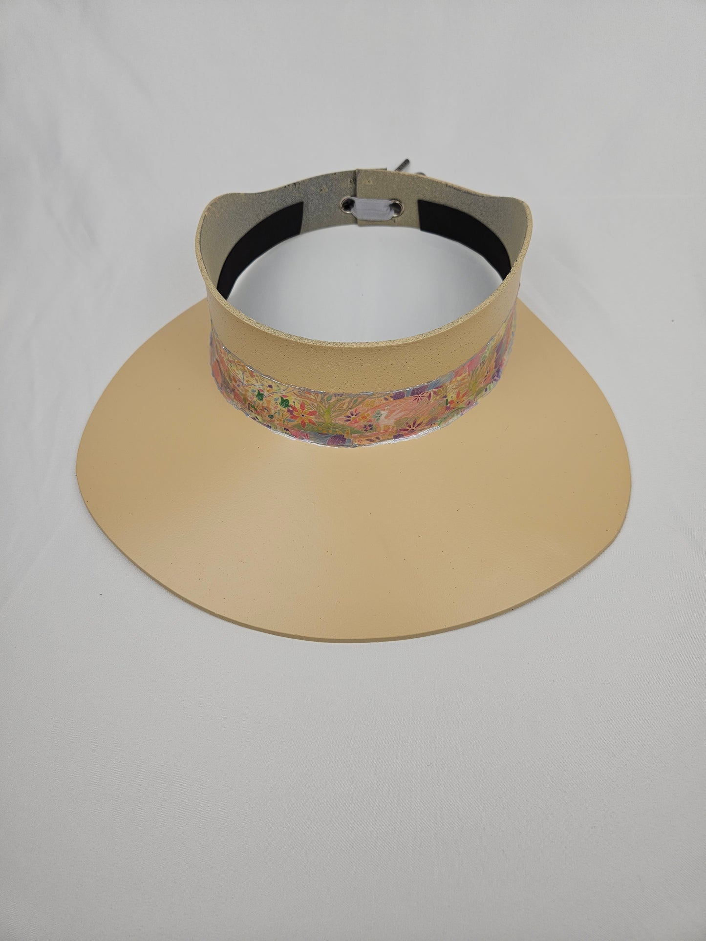 Beige "LadyEVA" Visor Hat with Multicolor Pastel Floral Band